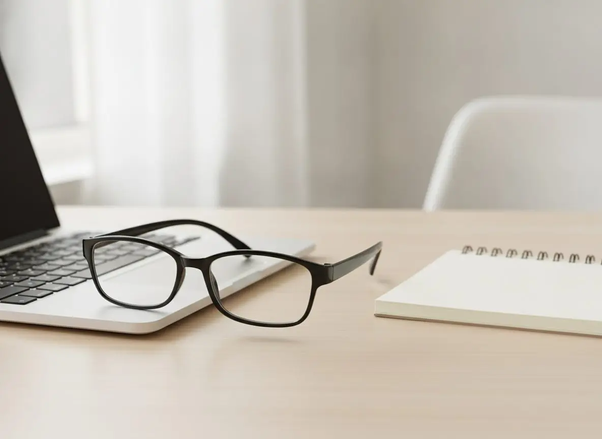 Los lentes en el escritorio