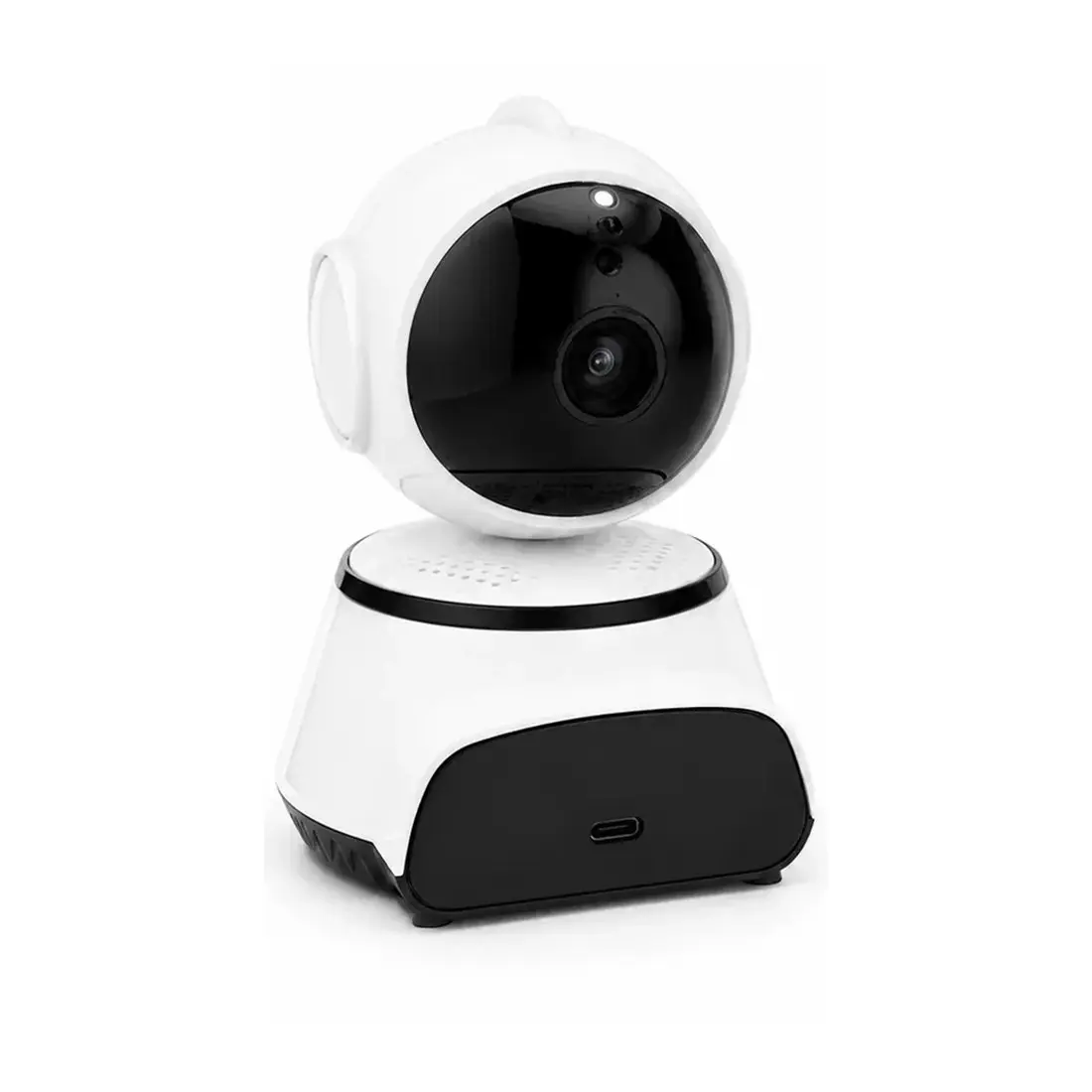 Cámara Smart WiFi 360° vista de frente, con la lente y la base Pan/Tilt