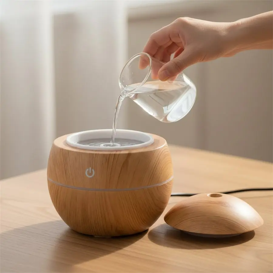 Cargando agua en el depósito del humidificador