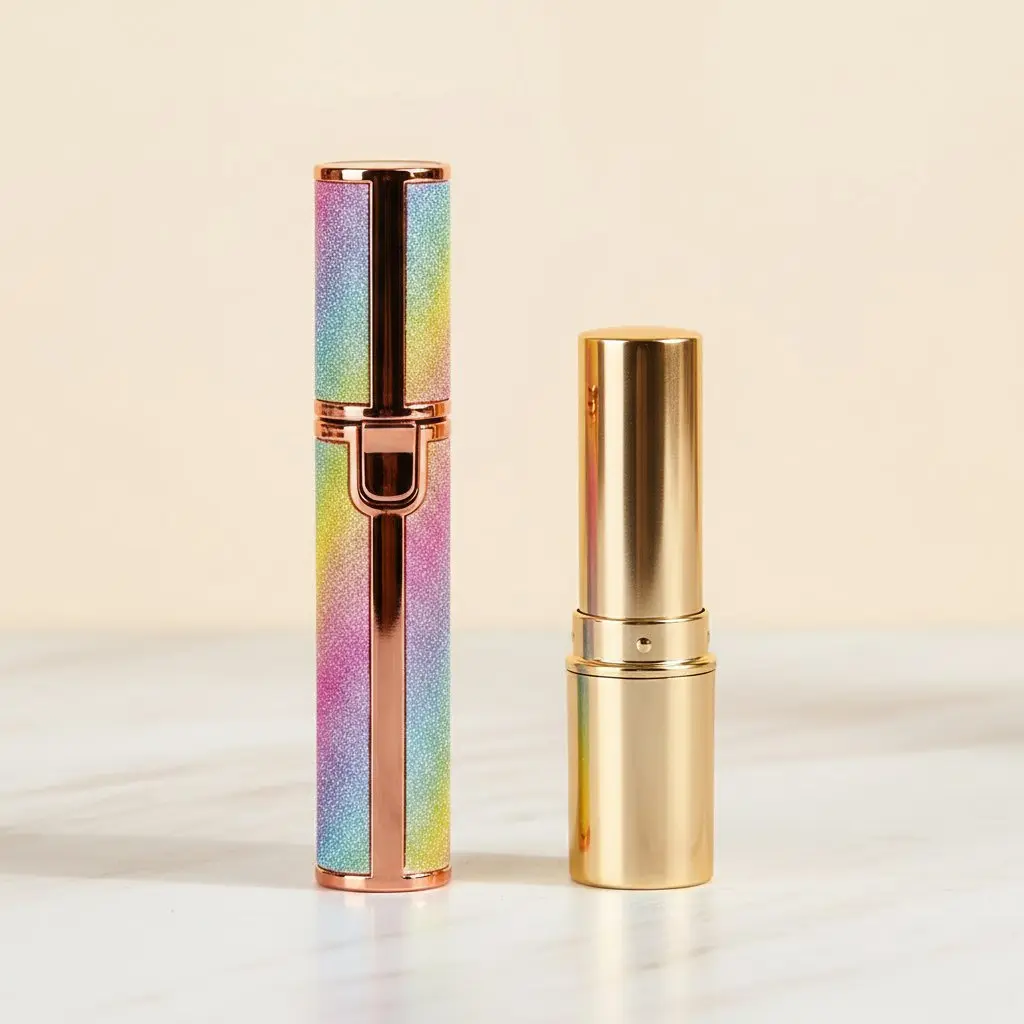 El depilador al lado de un labial, para comparar el tamaño