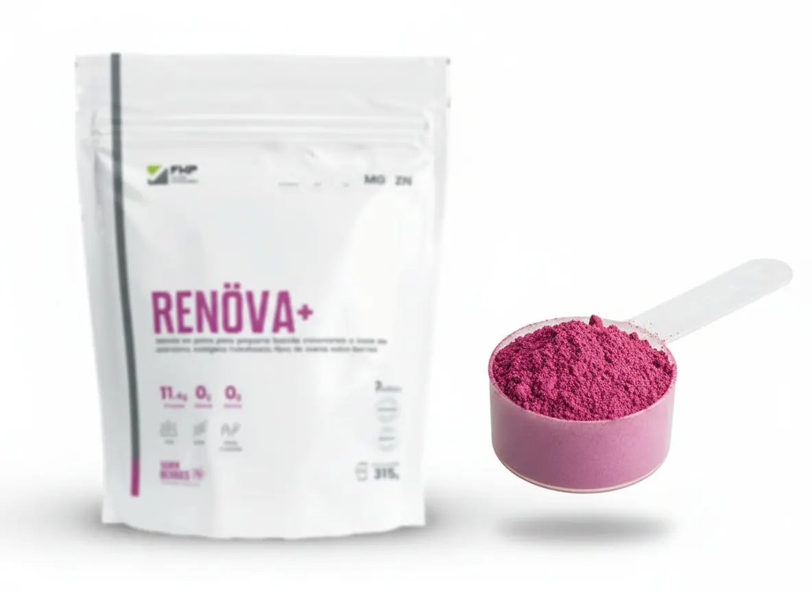 Una medida de 15 g de RENÖVA+ junto al envase