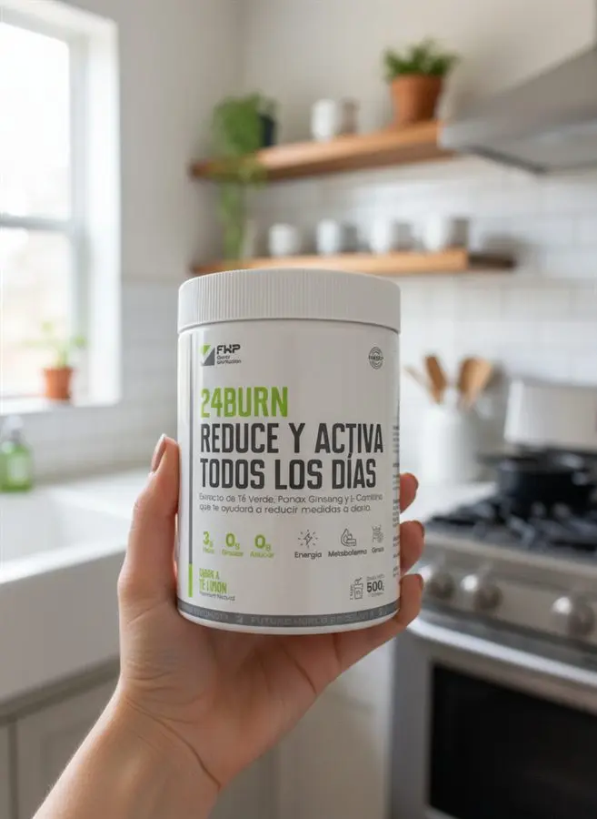 El envase de 24BURN en la mano