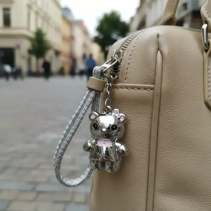 El charm colgado de una cartera
