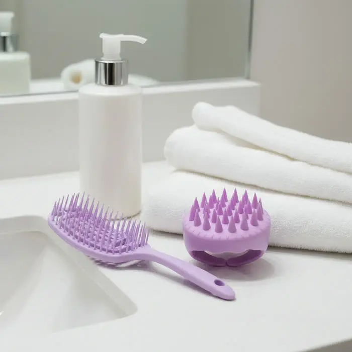 Los dos cepillos en el baño junto al shampoo
