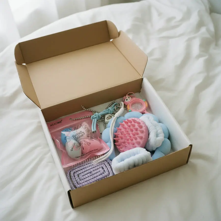 Caja del combo recién abierta sobre una cama