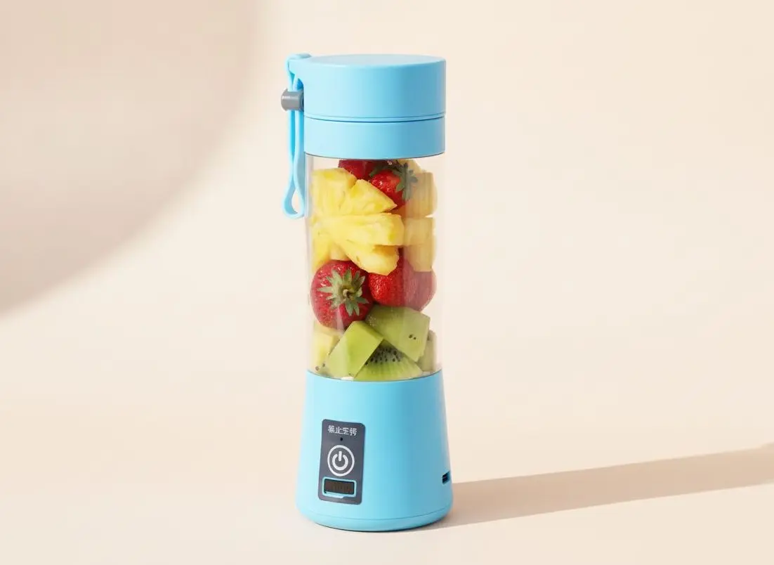 Botella licuadora portátil de 380 mL cargada con fruta fresca