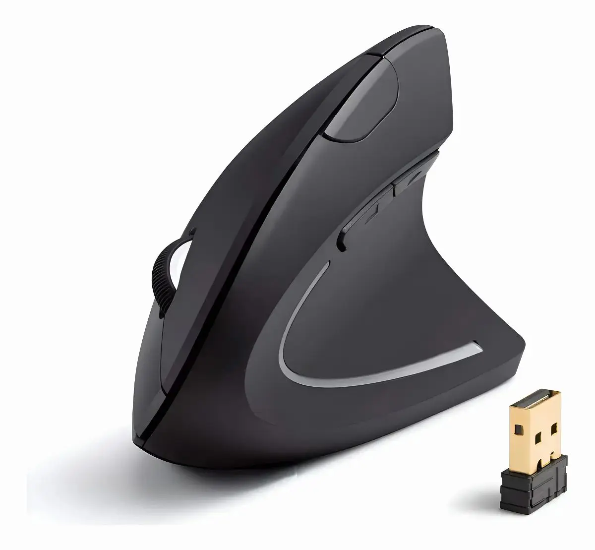El mouse vertical junto a su nano receptor USB