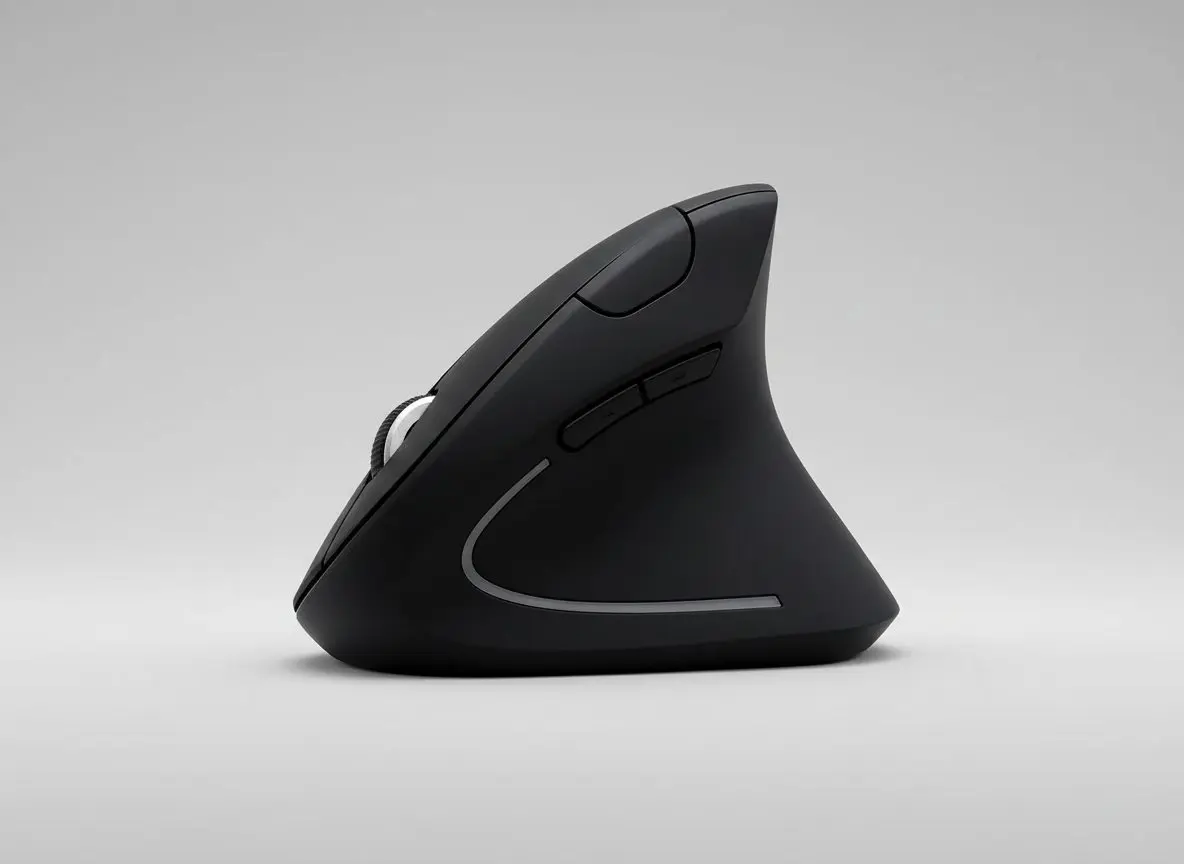 El mouse vertical de perfil, con la inclinación de 57° a la vista