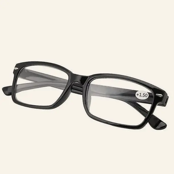 Los lentes plegados, con la graduación +1.50 grabada en el cristal