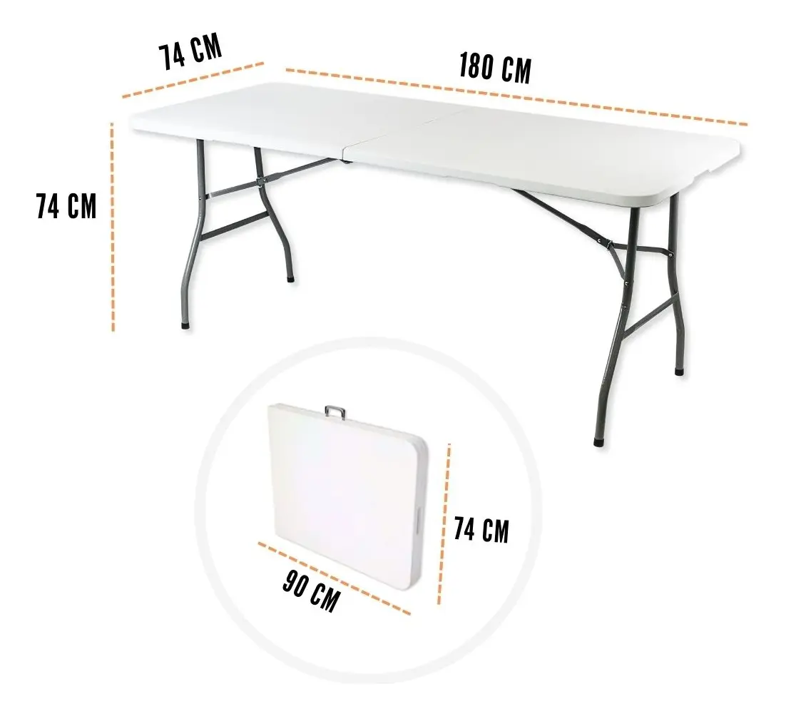 Mesa Rectangular Plegable 180x74 cm Plástico Blanco