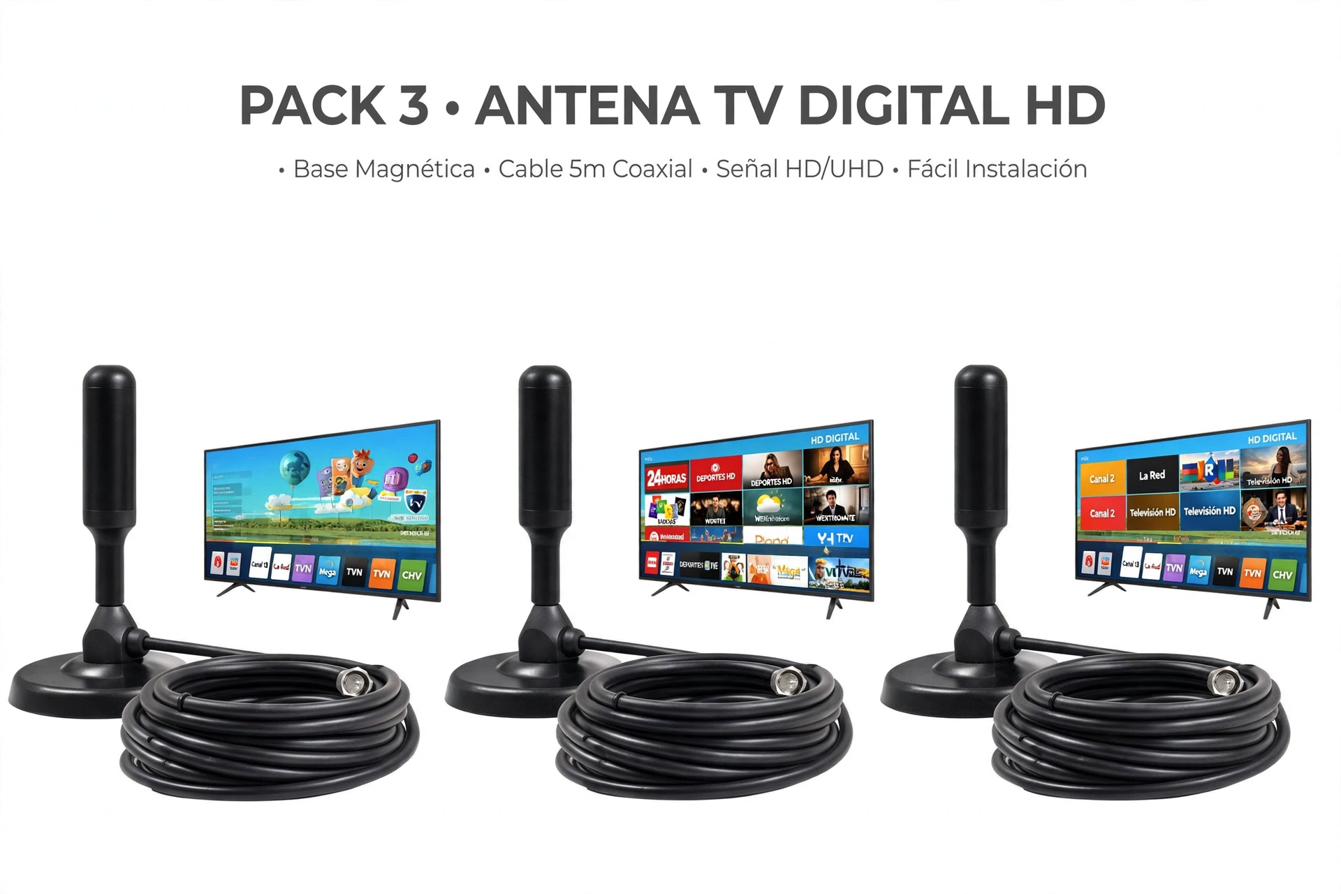 Pack 3 Antena TV Digital HD